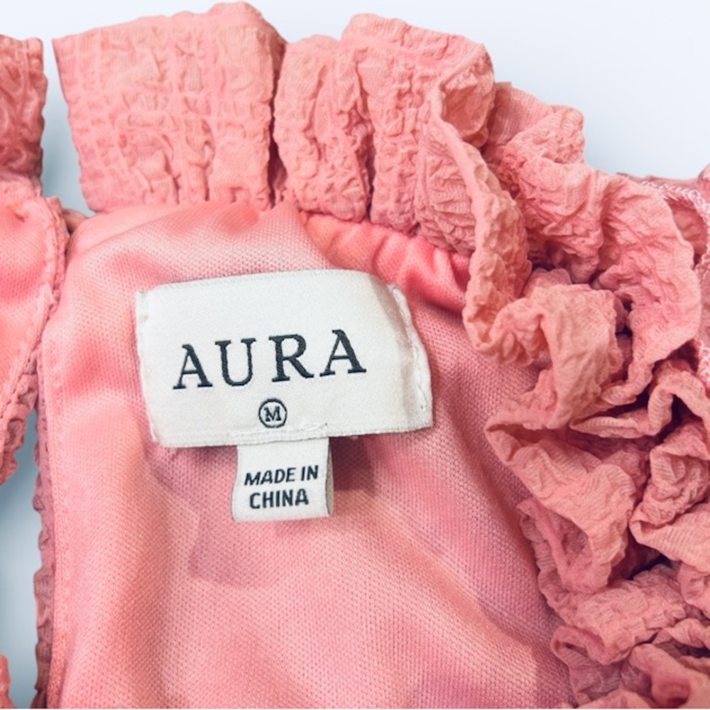 Aura Pink Ruffle Sleeve Mini Dress Loose Fit High Neck Women’s Size Medium - Picture 5 of 11